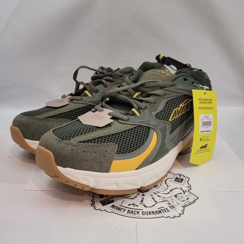 Avia MAV 5000 SDE Sneakers Mens Olive Green Yellow Leather Mesh MNAV25GX014L